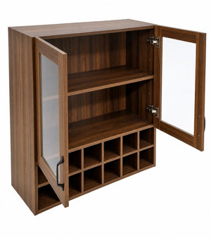 English Elm Wall-Mounted Wine Cabinet Glass Door Storage Organizer for Kitchen or Dining Bar W331P474005