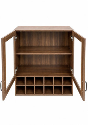 English Elm Wall-Mounted Wine Cabinet Glass Door Storage Organizer for Kitchen or Dining Bar W331P474005