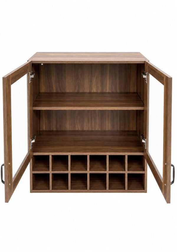 English Elm Wall-Mounted Wine Cabinet Glass Door Storage Organizer for Kitchen or Dining Bar W331P474005