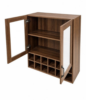 English Elm Wall-Mounted Wine Cabinet Glass Door Storage Organizer for Kitchen or Dining Bar W331P474005