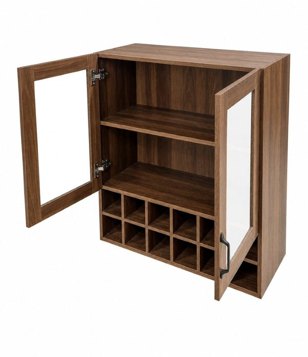 English Elm Wall-Mounted Wine Cabinet Glass Door Storage Organizer for Kitchen or Dining Bar W331P474005