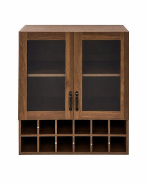 English Elm Wall-Mounted Wine Cabinet Glass Door Storage Organizer for Kitchen or Dining Bar W331P474005