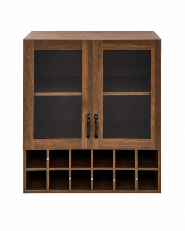 English Elm Wall-Mounted Wine Cabinet Glass Door Storage Organizer for Kitchen or Dining Bar W331P474005