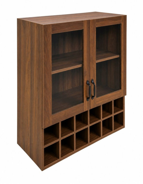English Elm Wall-Mounted Wine Cabinet Glass Door Storage Organizer for Kitchen or Dining Bar W331P474005