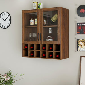 English Elm Wall-Mounted Wine Cabinet Glass Door Storage Organizer for Kitchen or Dining Bar W331P474005