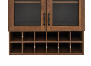 English Elm Wall-Mounted Wine Cabinet Glass Door Storage Organizer for Kitchen or Dining Bar W331P474005