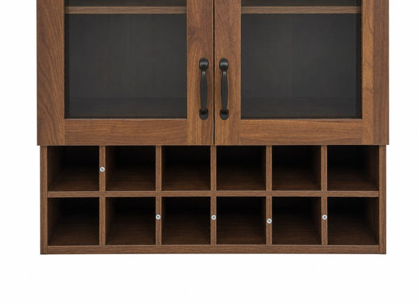 English Elm Wall-Mounted Wine Cabinet Glass Door Storage Organizer for Kitchen or Dining Bar W331P474005