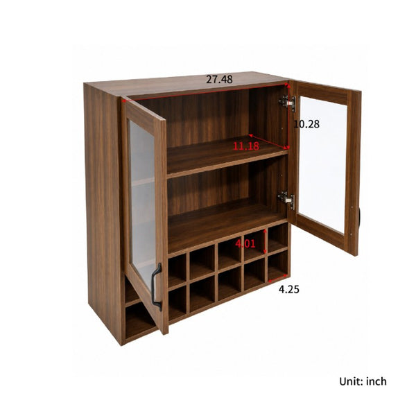 English Elm Wall-Mounted Wine Cabinet Glass Door Storage Organizer for Kitchen or Dining Bar W331P474005