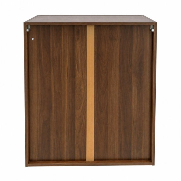 English Elm Bookshelf Cabinet with Sliding Glass Doors Three Open Shelves Vintage Modern Display W331P478260