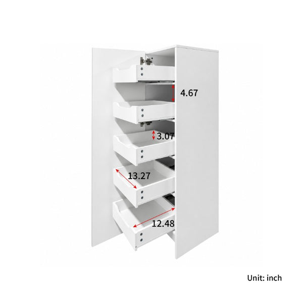 English Elm Tall Narrow Pantry Cabinet Freestanding Six Drawer White Kitchen Food Organizer W331P478441
