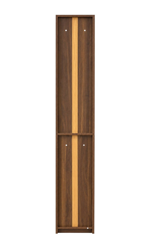 English Elm Tall Slim Tower Bookcase with Five Open Shelves and Two Drawers for Small Spaces W331P485806