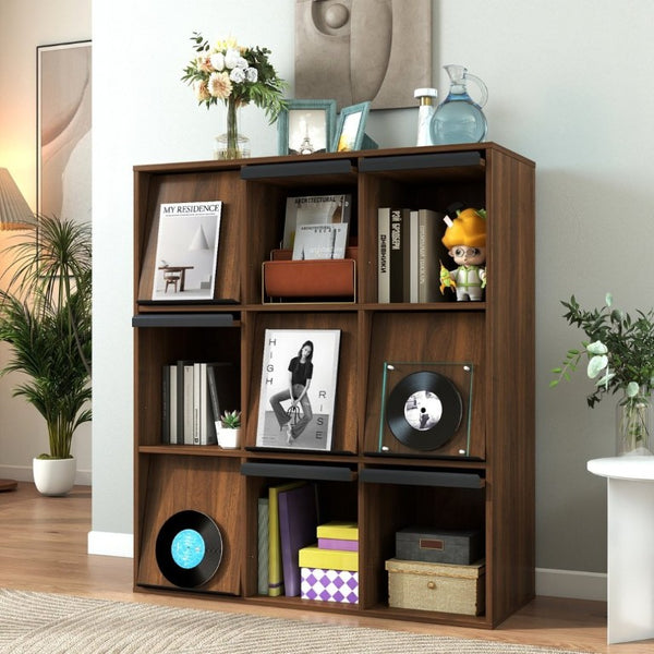 English Elm 3×3 Cubby Organizer Bookcase with Flip Doors Melamine Finish for Home Office W331P491389