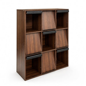 English Elm 3×3 Cubby Organizer Bookcase with Flip Doors Melamine Finish for Home Office W331P491389