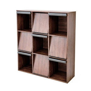 English Elm 3×3 Cubby Organizer Bookcase with Flip Doors Melamine Finish for Home Office W331P491389