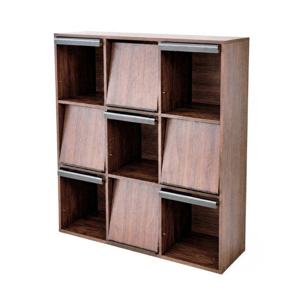 English Elm 3×3 Cubby Organizer Bookcase with Flip Doors Melamine Finish for Home Office W331P491389