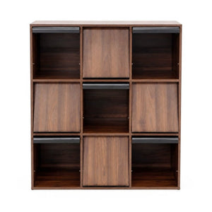 English Elm 3×3 Cubby Organizer Bookcase with Flip Doors Melamine Finish for Home Office W331P491389