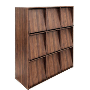 English Elm 3×3 Cubby Organizer Bookcase with Flip Doors Melamine Finish for Home Office W331P491389