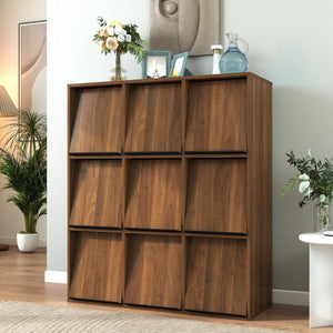 English Elm 3×3 Cubby Organizer Bookcase with Flip Doors Melamine Finish for Home Office W331P491389