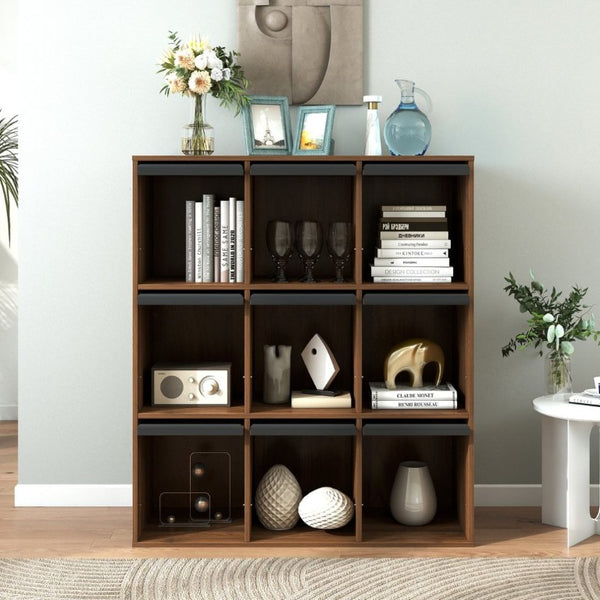 English Elm 3×3 Cubby Organizer Bookcase with Flip Doors Melamine Finish for Home Office W331P491389