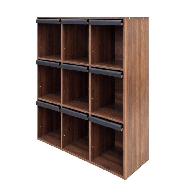 English Elm 3×3 Cubby Organizer Bookcase with Flip Doors Melamine Finish for Home Office W331P491389