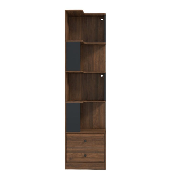 English Elm Corner Bookcase L Shaped 4 Tier Freestanding Shelf with LED Lights and Pull Out Drawers W331P497833