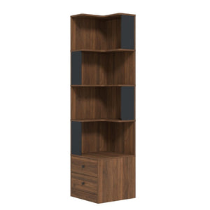 English Elm Corner Bookcase L Shaped 4 Tier Freestanding Shelf with LED Lights and Pull Out Drawers W331P497833