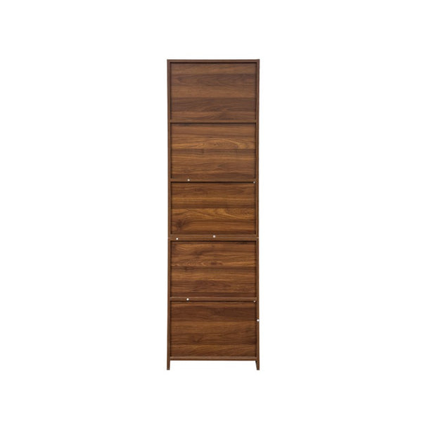 English Elm 5-Tier Freestanding Bookcase with Oval Flip Glass Doors Slim Retro Display Shelf W331P498876