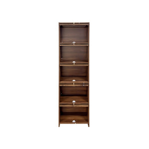 English Elm 5-Tier Freestanding Bookcase with Oval Flip Glass Doors Slim Retro Display Shelf W331P498876