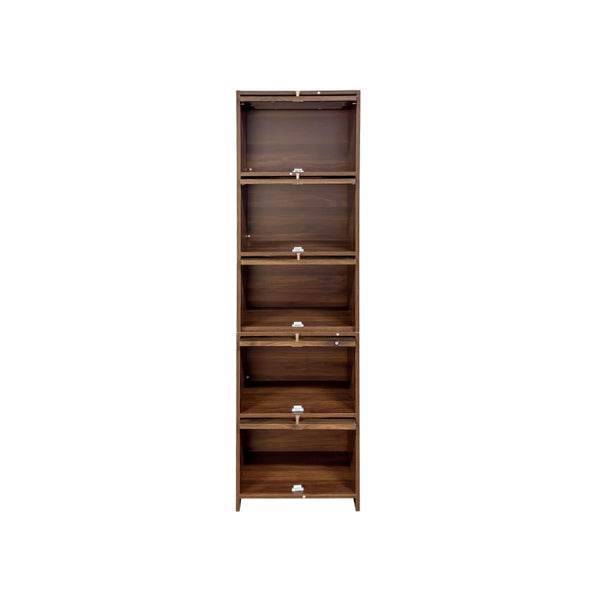 English Elm 5-Tier Freestanding Bookcase with Oval Flip Glass Doors Slim Retro Display Shelf W331P498876