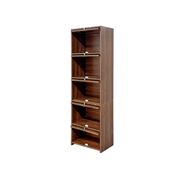 English Elm 5-Tier Freestanding Bookcase with Oval Flip Glass Doors Slim Retro Display Shelf W331P498876