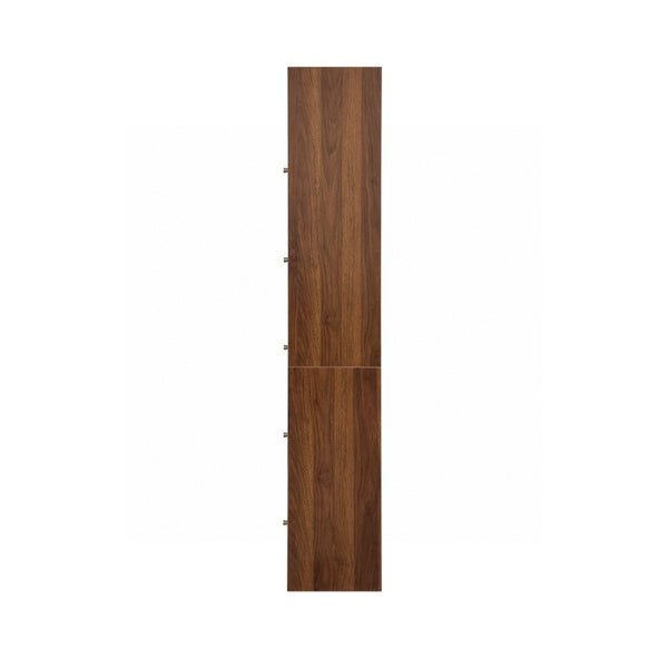 English Elm 5-Tier Freestanding Bookcase with Oval Flip Glass Doors Slim Retro Display Shelf W331P498876