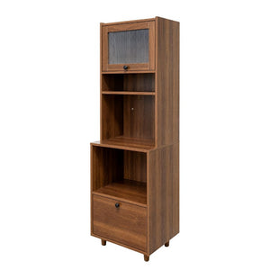 English Elm Tall Freestanding Kitchen Pantry with Glass Door Open Shelves and Microwave Storage W331P500687