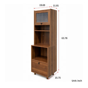 English Elm Tall Freestanding Kitchen Pantry with Glass Door Open Shelves and Microwave Storage W331P500687