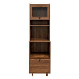English Elm Tall Freestanding Kitchen Pantry with Glass Door Open Shelves and Microwave Storage W331P500687