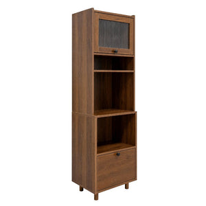 English Elm Tall Freestanding Kitchen Pantry with Glass Door Open Shelves and Microwave Storage W331P500687