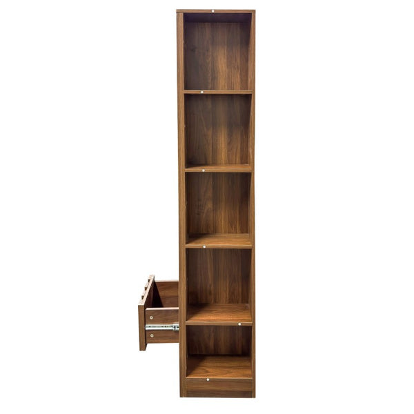 English Elm 5-Tier Slim Bookcase with Secret Drawer Melamine Shelving Unit for Office or Living Room W331P500688