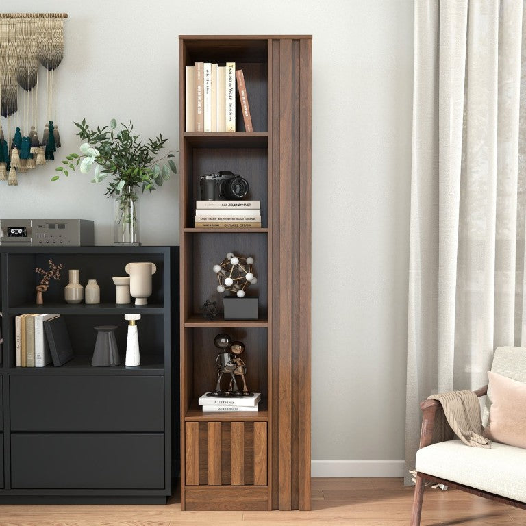 English Elm 5-Tier Slim Bookcase with Secret Drawer Melamine Shelving Unit for Office or Living Room W331P500688