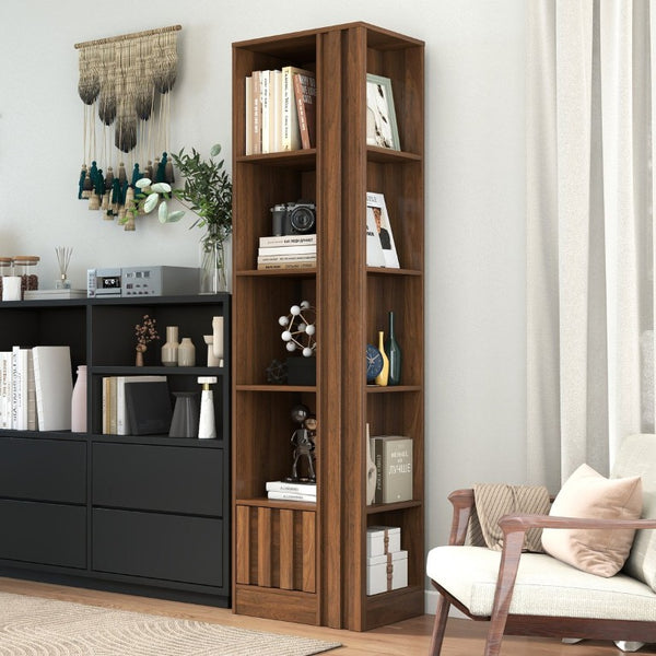 English Elm 5-Tier Slim Bookcase with Secret Drawer Melamine Shelving Unit for Office or Living Room W331P500688
