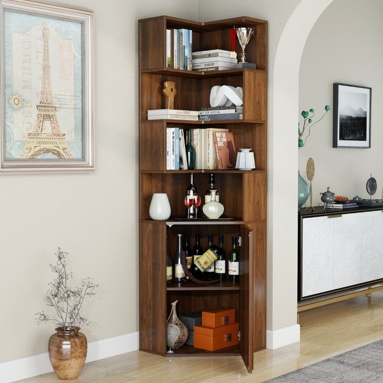 English Elm Corner Four Tier Bookcase with Cabinet Door Freestanding L Shaped Display Shelf W331P501619
