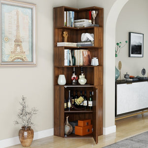 English Elm Corner Four Tier Bookcase with Cabinet Door Freestanding L Shaped Display Shelf W331P501619