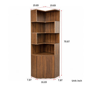 English Elm Corner Four Tier Bookcase with Cabinet Door Freestanding L Shaped Display Shelf W331P501619