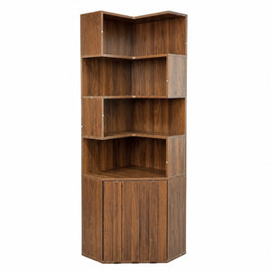 English Elm Corner Four Tier Bookcase with Cabinet Door Freestanding L Shaped Display Shelf W331P501619