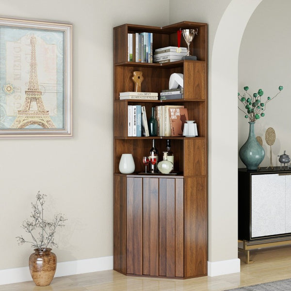 English Elm Corner Four Tier Bookcase with Cabinet Door Freestanding L Shaped Display Shelf W331P501619