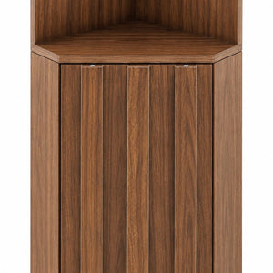 English Elm Corner Four Tier Bookcase with Cabinet Door Freestanding L Shaped Display Shelf W331P501619