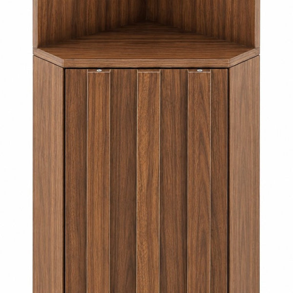 English Elm Corner Four Tier Bookcase with Cabinet Door Freestanding L Shaped Display Shelf W331P501619