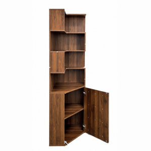 English Elm Corner Four Tier Bookcase with Cabinet Door Freestanding L Shaped Display Shelf W331P501619