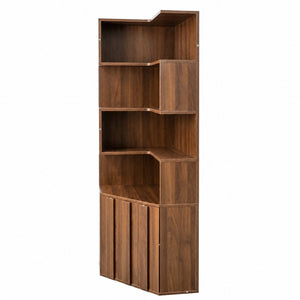 English Elm Corner Four Tier Bookcase with Cabinet Door Freestanding L Shaped Display Shelf W331P501619