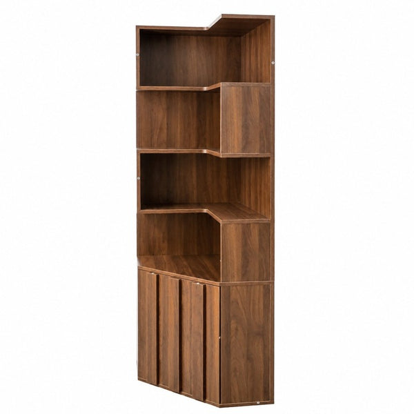 English Elm Corner Four Tier Bookcase with Cabinet Door Freestanding L Shaped Display Shelf W331P501619