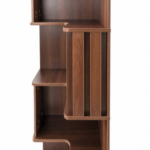 English Elm Corner Five Tier Bookcase with Fluted Baffle Detail Freestanding L Shaped Living Room Shelf W331P508626