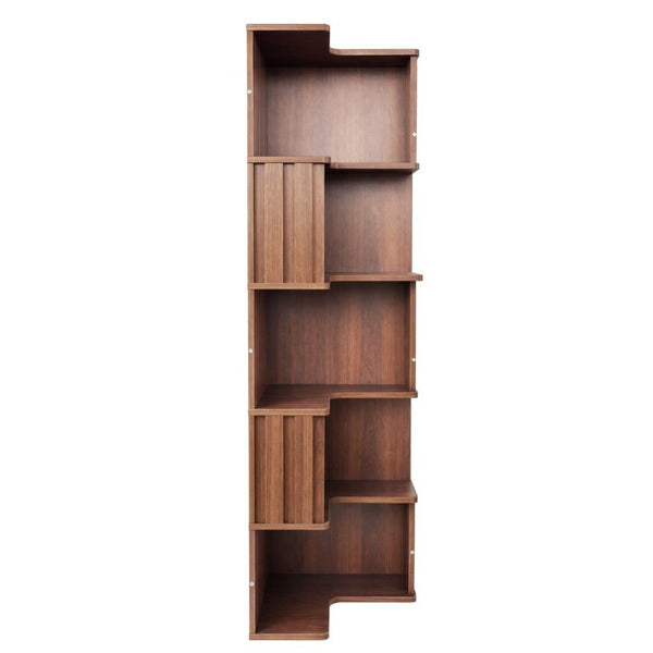 English Elm Corner Five Tier Bookcase with Fluted Baffle Detail Freestanding L Shaped Living Room Shelf W331P508626